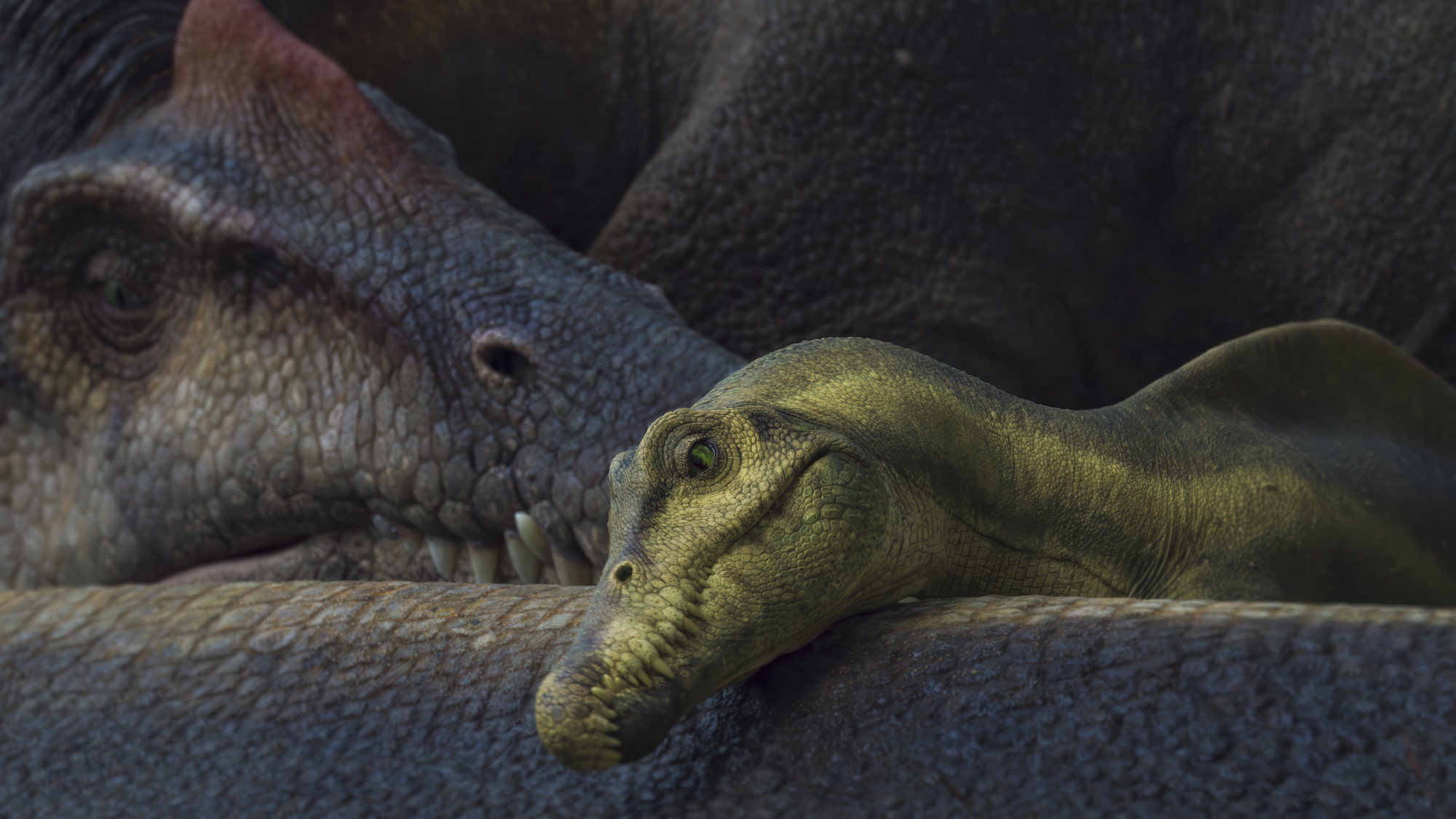 VFX: A Spinosaurus Father sleeps beside his youngster