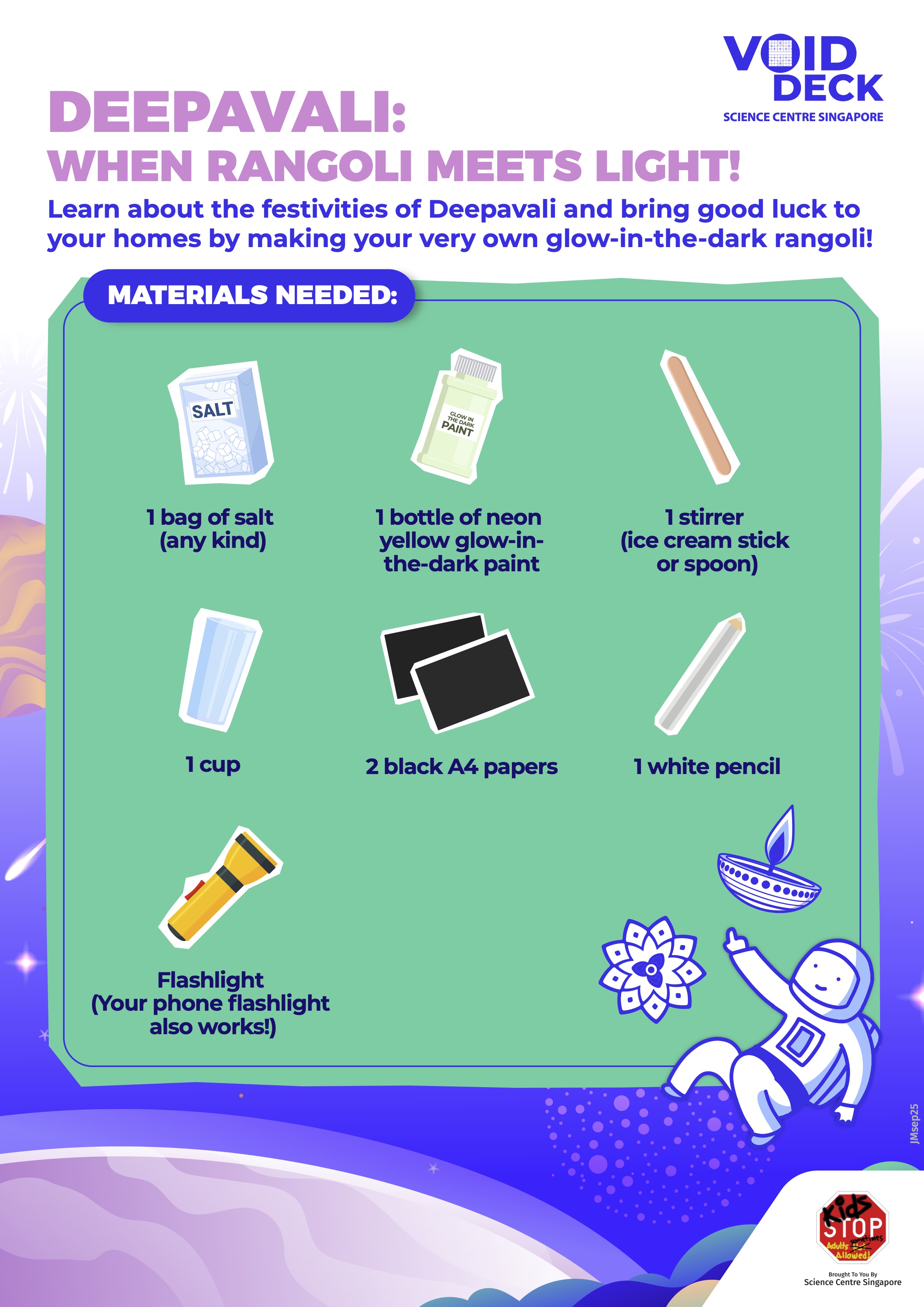 Void Deck DIY Glow in the Dark Rangoli Activity Guide Page 1