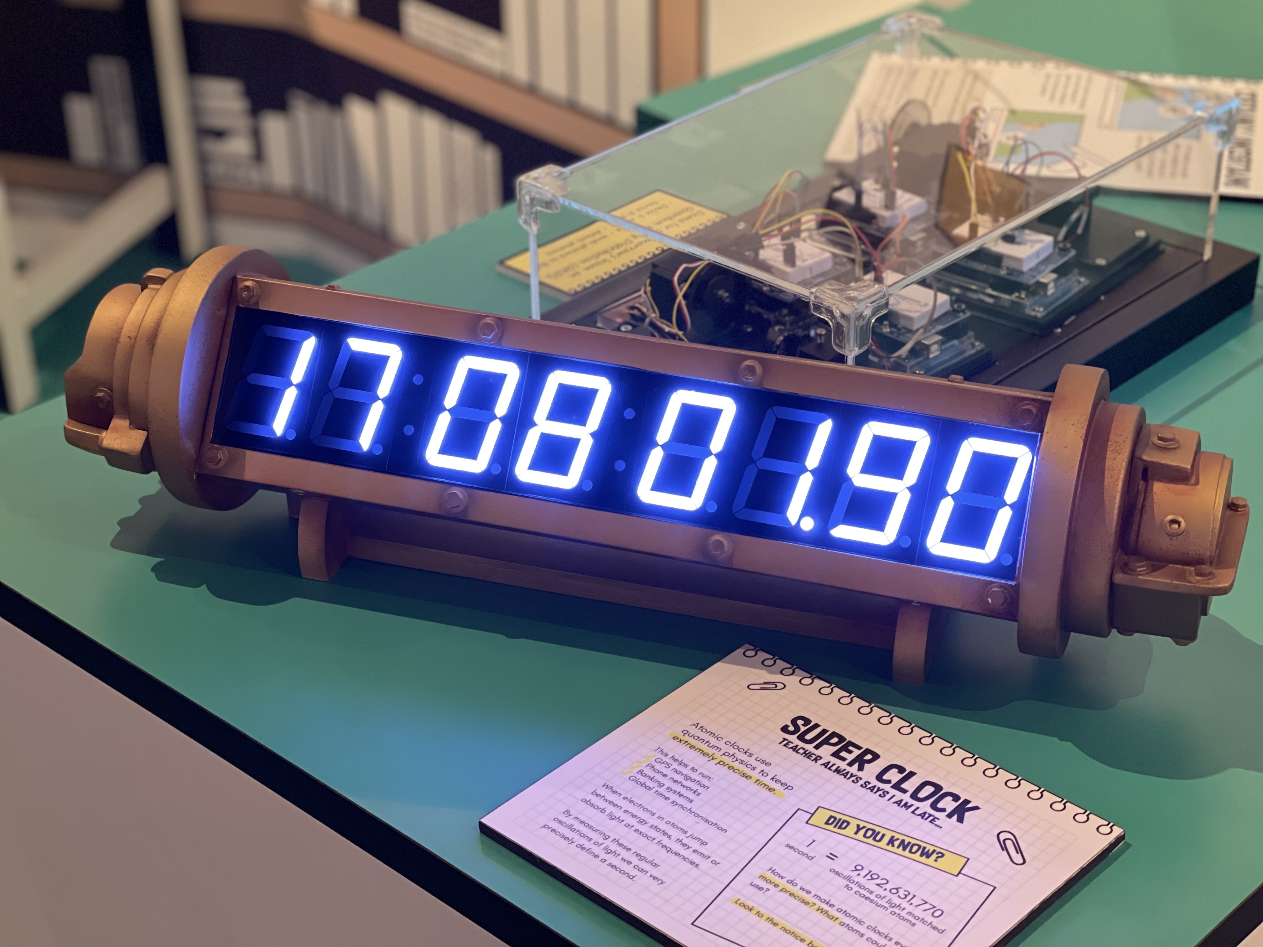 A model of an atomic clock at the Quanta School exhibition in Science Centre Singapore.